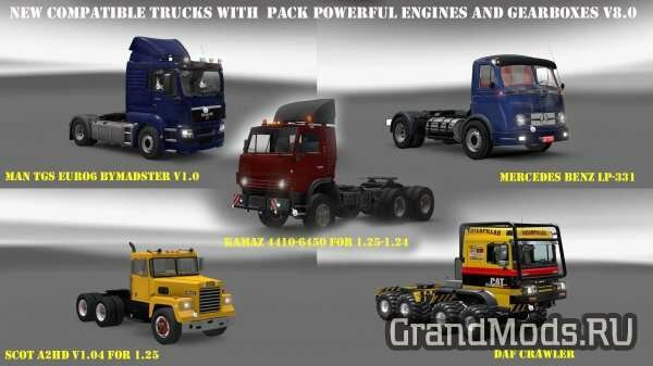 Pack 5 compatible Trucks of Powerful Engines Pack + Gearboxes v 8.0 [ETS2]